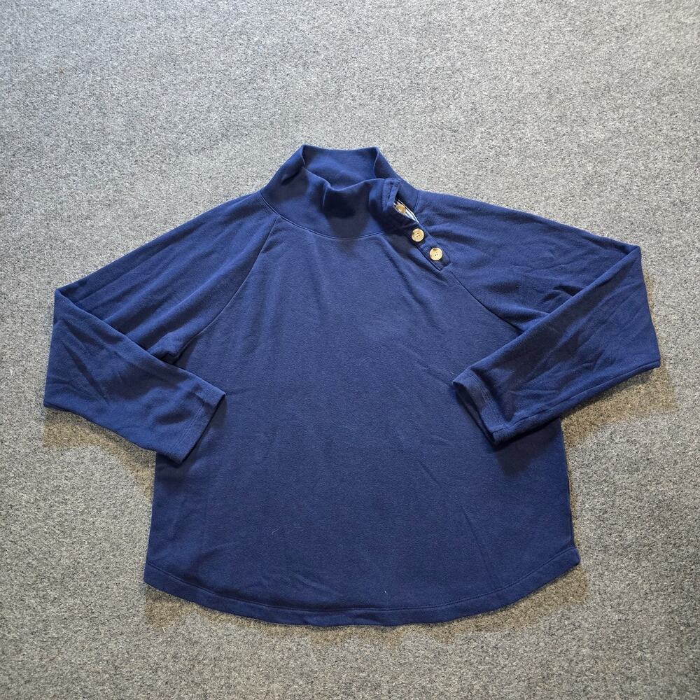 J Crew Sweater Womens Size XL Blue Turtleneck Buttons Casual Basic Sweatshirt